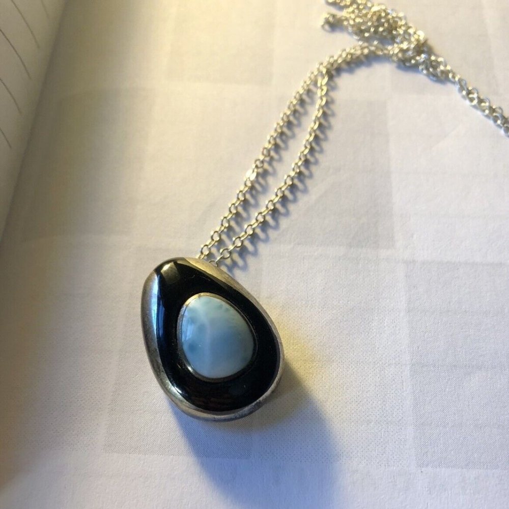 LADIES Silver, Onyx and Turquoise Necklace Silver Jewelry Valentines Day MINT